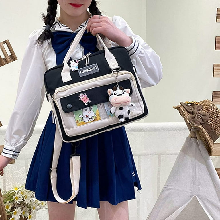 DanceeMangoo Japanese Crossbody Bag Cute Shoulder Tote Laptop Bag Student Uniform Backpack for Girls Teens Black