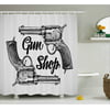 Western Shower Curtain, Modern Western Movies Cowboy Texas Times Sketchy Style Two Guns Pistols, Fabric Bathroom Set with Hooks, 69W X 75L Inches Long, Black Pale Grey, by Ambesonne