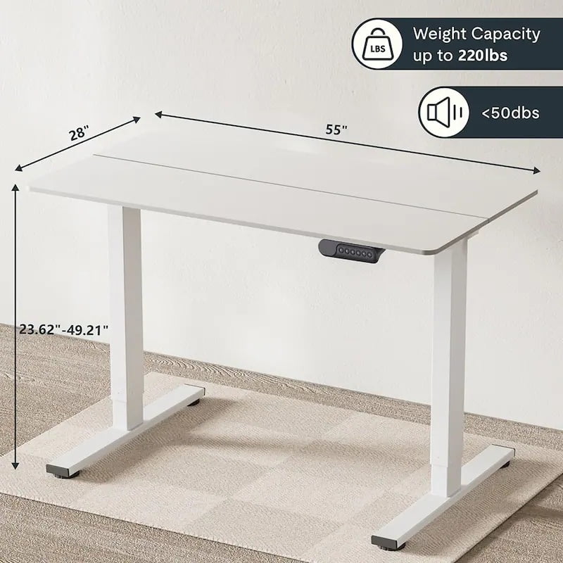 Electric Standing Desk with Dual Motors, 220 lbs Load Capacity, Rounded-Edge, Three-Stage Lifting Legs & Safety Rebound System, 55"×28"Adjustable Sit Stand Workstation for Home Office