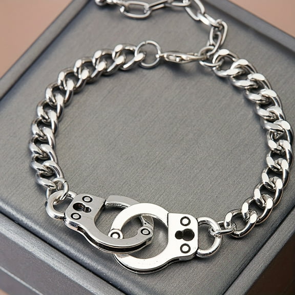 Cuban style unique handcuff design bracelet alloy jewelry punk style personalized women's bracelet,Silver