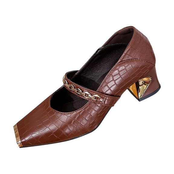HomeDM Women's Block Chunky Heels Mary Jane Shoes Closed Square Toe Dress Shoes for Work Party Wedding, Brown Size 8.5