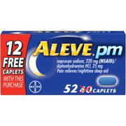 Aleve PM Pain Reliever/Nighttime Sleep Aid Caplets, 52 ct (40 + 12 Bonus)