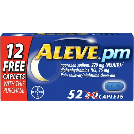 Aleve PM Pain Reliever/Nighttime Sleep Aid Caplets, 52 ct (40 + 12 Bonus)