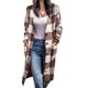 thumbnail image 1 of ICHUANYI Clearance Women Fashion Button Plush Tops Plaid Print Loose Cardigan With Pocket Coat Jacket(Brown, M) ICHUANYI WER2023081010162, 1 of 5