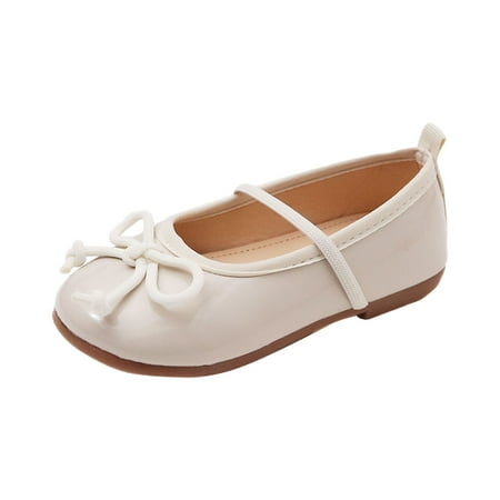 Zanarzt Toddler Flower Girl Shoes Dress Shoes for Girls Bow Flower Girl Mary Jane Flats Little Girl Dress Shoes for Wedding Party Birthday White US 1