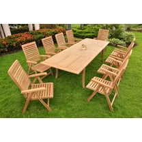 Teak Dining Set:10 Seater 11 Pc - 117" Rectangle Table And 10 Ashley Reclining Arm Chairs Outdoor Patio Grade-A Teak Wood WholesaleTeak #WMDSASi