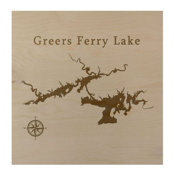 Greers Ferry Lake Map 12x12" Birch Wood Wall Art Office Decor Gift Engraved Arkansas