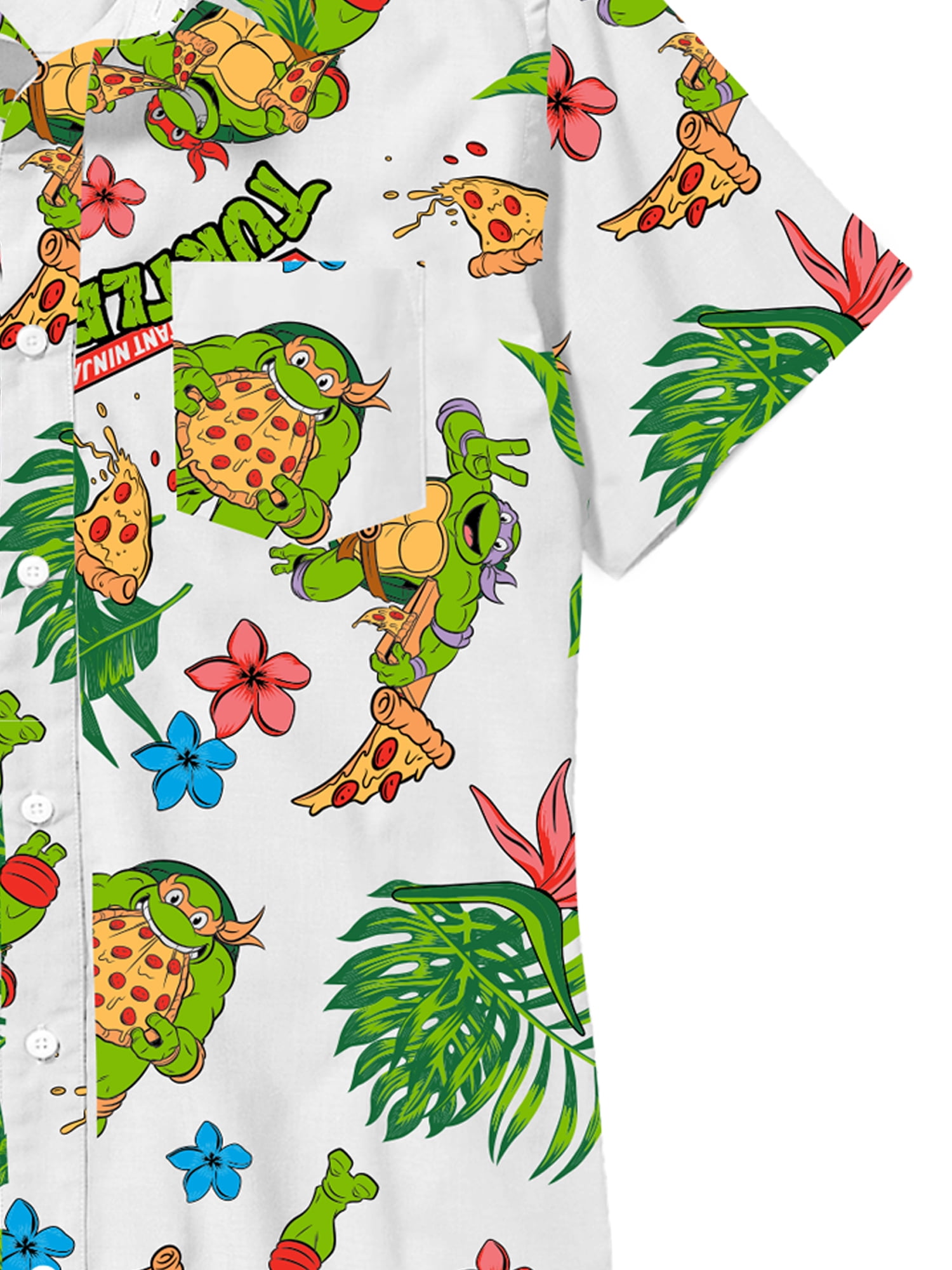 Teenage Mutant Ninja Turtles Boys Pizza Graphic Button-Up Cotton Tee with Short Sleeves, Sizes XS-2XL