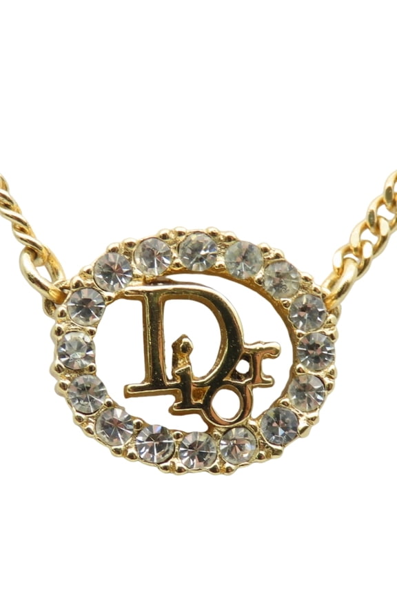Pre-Owned Christian Dior CD logo necklace in gold GP plated metal for women. (Good)