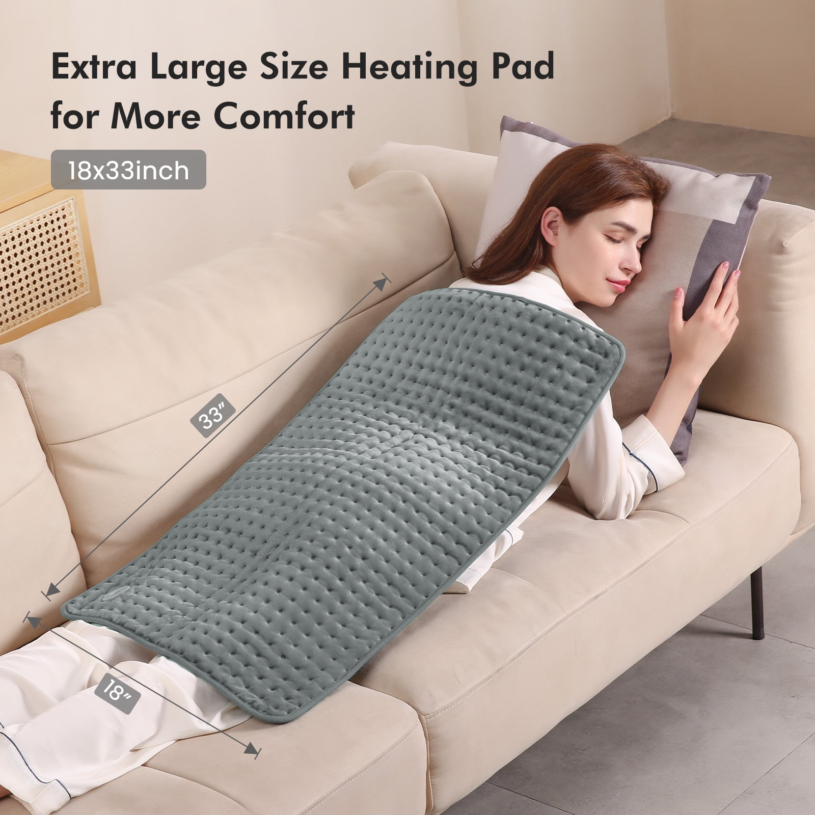 MARNUR Heating Pad for Full Body, 18''x33'' Extra Large with 2 Hours Timer, Gray