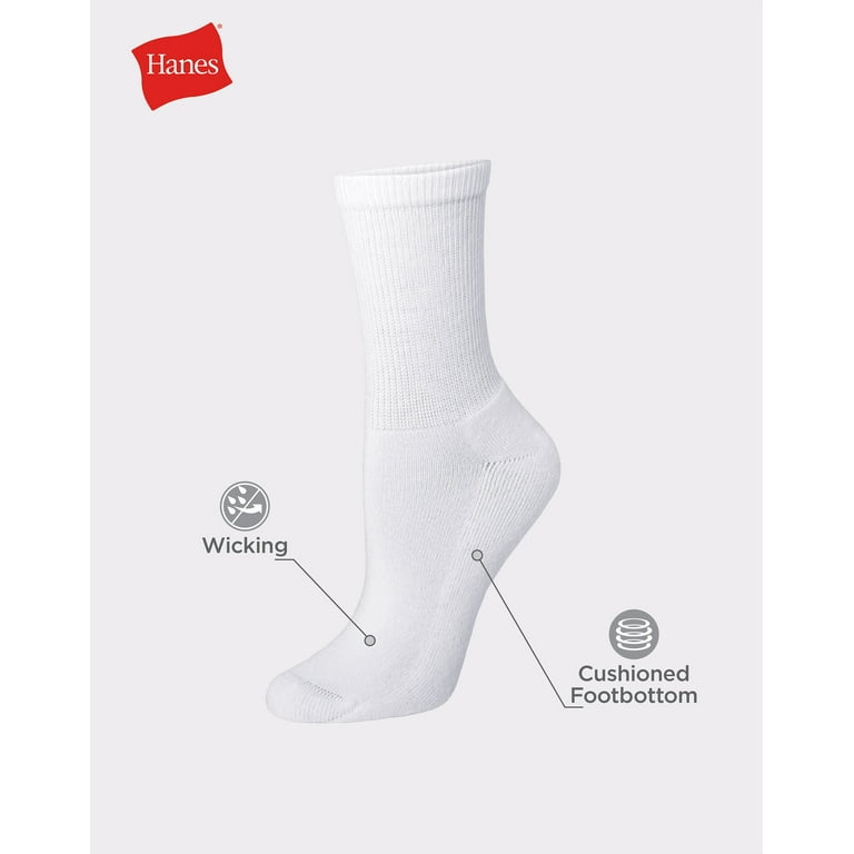 Hanes Ultimate Women's Crew Socks, Cushioned, 6-Pairs White 5-9