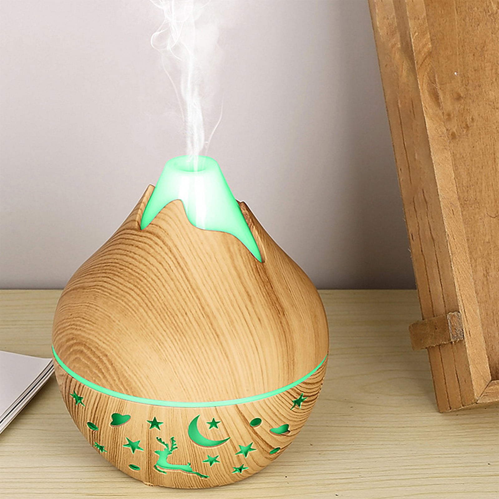 HengDidi Mini Wood Grain Humidifier with Color-Changing Night Light - USB Powered Aroma Diffuser for Oils - Silent Operation for Bedroom or Office - Portable Mist Device
