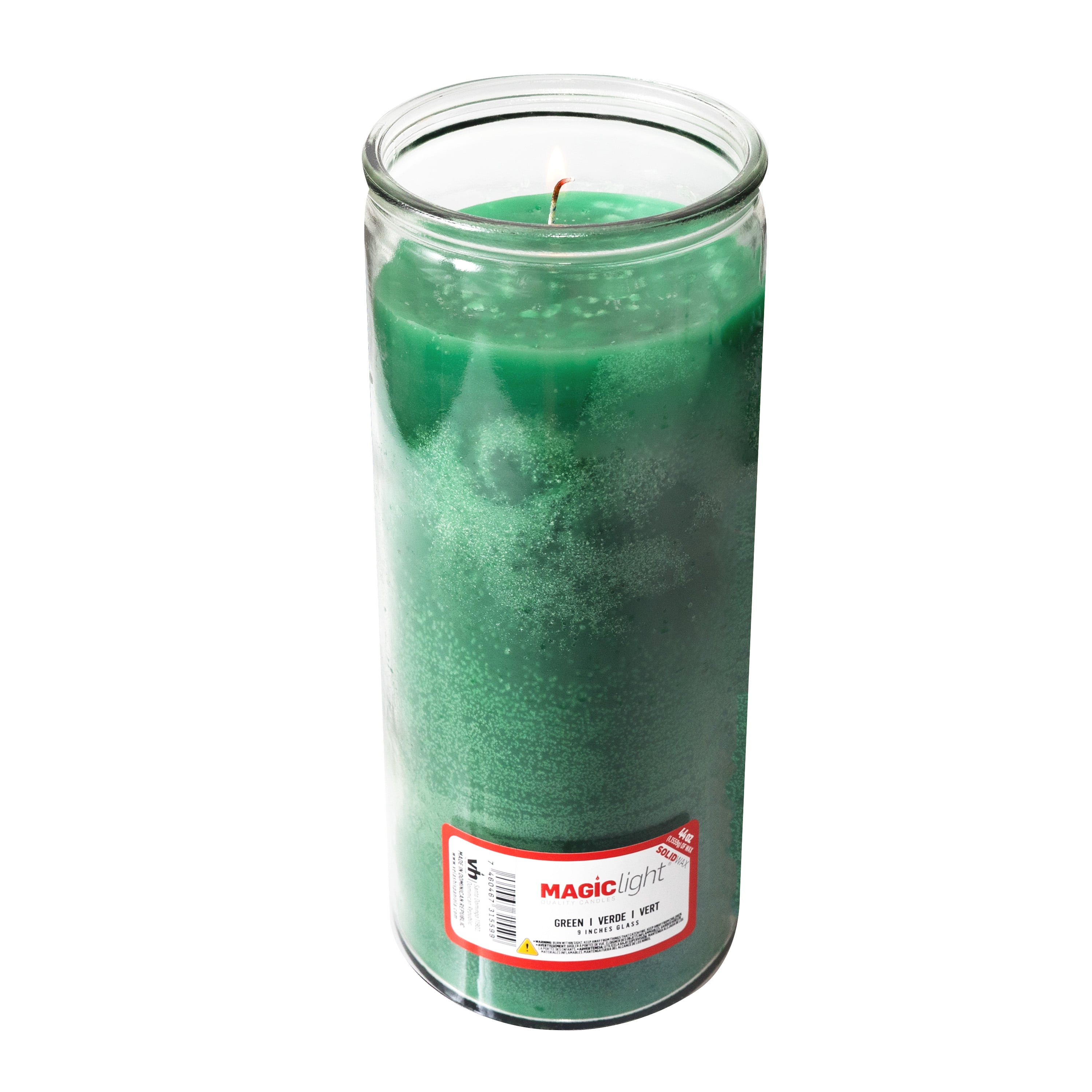 MagicLight Religious Candles 44 oz - Clear Glass Jar, Unscented Green Wax