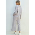 thumbnail image 2 of Women's Light Grey Solid Textured Collared V-Neck Top and Wide Leg Pants Set, 2 of 12