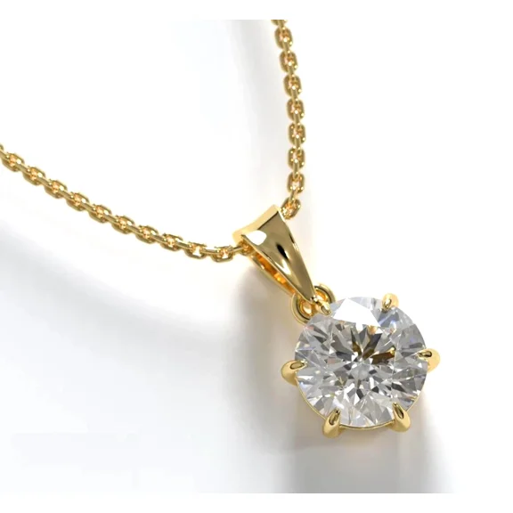 14K Yellow Gold Plated 2Ct Round Cut Lab Created Diamond Women's Daily Wear Pretty Pendant Chain