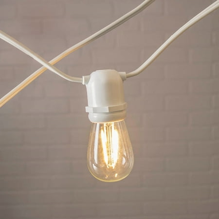 Patio & Bistro Lights Commercial Edison String Lights S14 Dimmable LED 106ft White Wire Warm ...