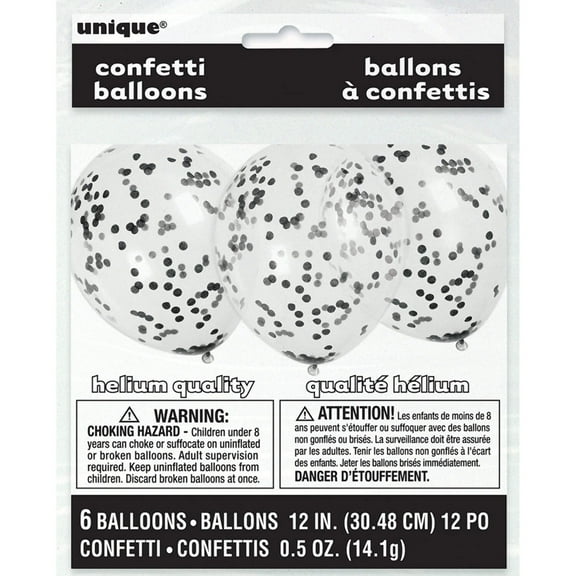 Latex Confetti Balloons, Black, 12 in, 6ct