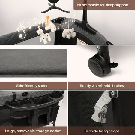 Babyeap 5-in-1 Baby Bassinet with Playard Mode & Changing Table,Bedside Sleeper for Newborns and Infants,Black