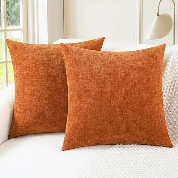 2420 Fall Decorative Couch Throw Pillow Covers 22 X 22 Inches Pack of 2 Cozy Chenille Cushion Cases for Sofa Bed Living Room Home Burnt Orange