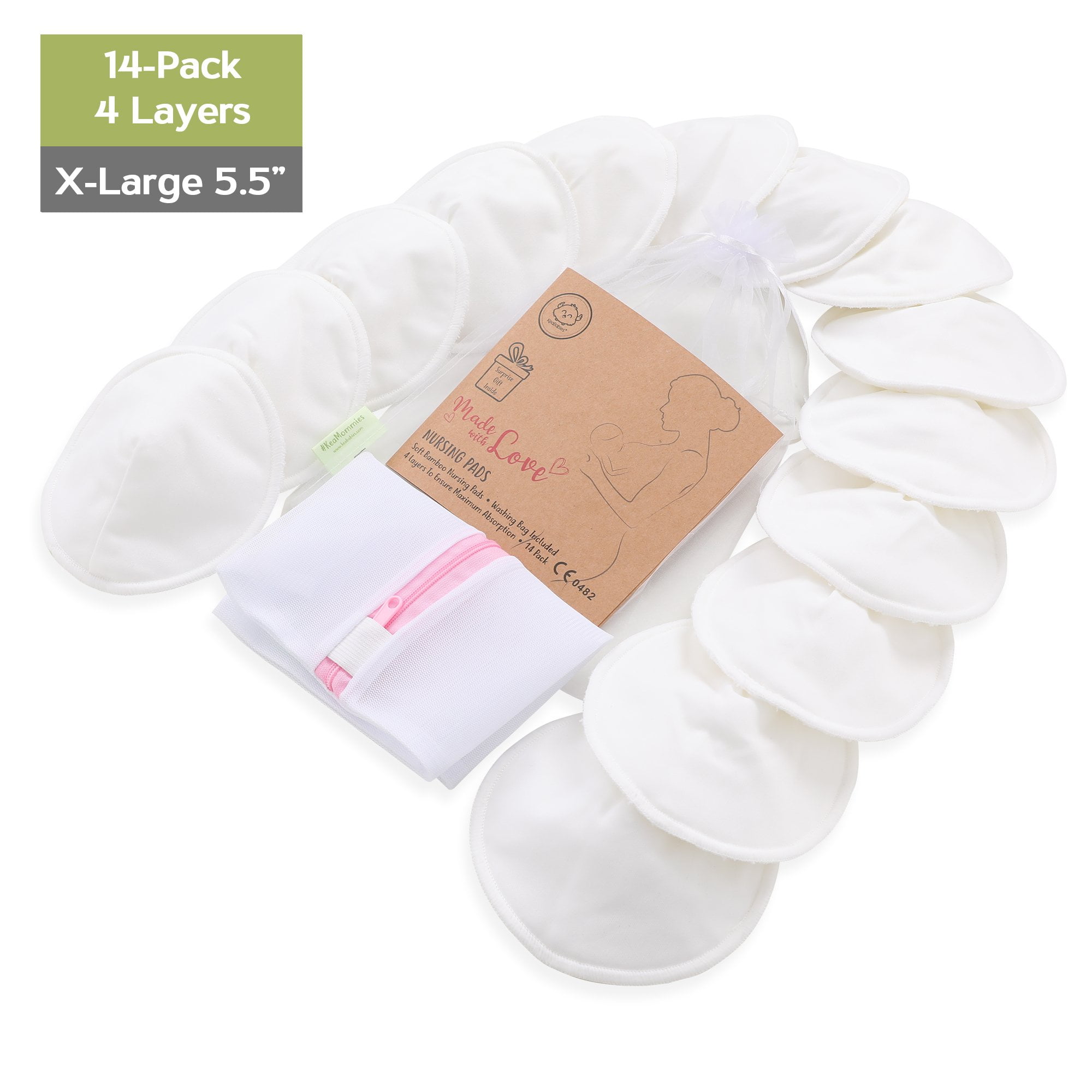 Bamboo Nursing Breast Pads 14 Washable Pads + Wash Bag