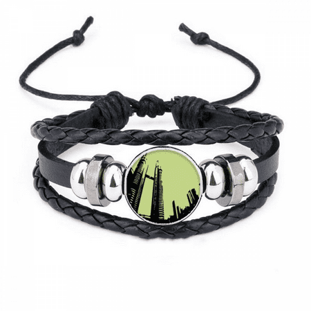 malaysia petronas twin towers bracelet braided leather woven wristband