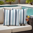 thumbnail image 4 of Blue Aqua Striped Outdoor Waterproof Pillow Covers, Farmhouse Stripe Art Decorative Square Throw Pillowcase Sofa Cushion Sham for Patio/Couch/Chair, 18"x18" 2 Pack, 4 of 8