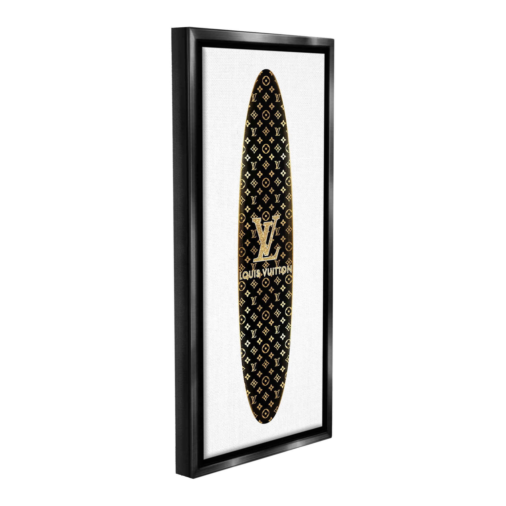 Stupell Industries Designer Brand Surfboard Nature Painting Black Floater Framed Canvas Art Print Wall Art, 14 x 31