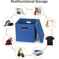 thumbnail image 6 of Storage Bins with Lids, Collapsible Linen Fabric Boxes Organizer Containers with Lid Foldable Storage Box Basket for Closet, Shelves, Home, Office, 11 x 11 x 11 Inch, 4 Pack, Dark Blue, 6 of 14