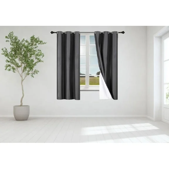 Gorgeous Home Linen Charcoal Gray 2-PC Solid Blackout Grommet Lined Panel Curtain Set Window Treatments 37" Width x 63" Length Each pc