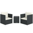 thumbnail image 2 of Outsunny 3 Piece Patio Furniture Set, Folding Outdoor Wicker Bistro Set with Cushions and Glass Coffee Table, Easy Assembly for Porch, Balcony, Black, 2 of 8
