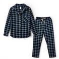 thumbnail image 3 of COUVER Men’s Fleece Pajama Set with Button-Down Top and Drawstring Pants Plaid Black Blue Gray Size XL, 3 of 6