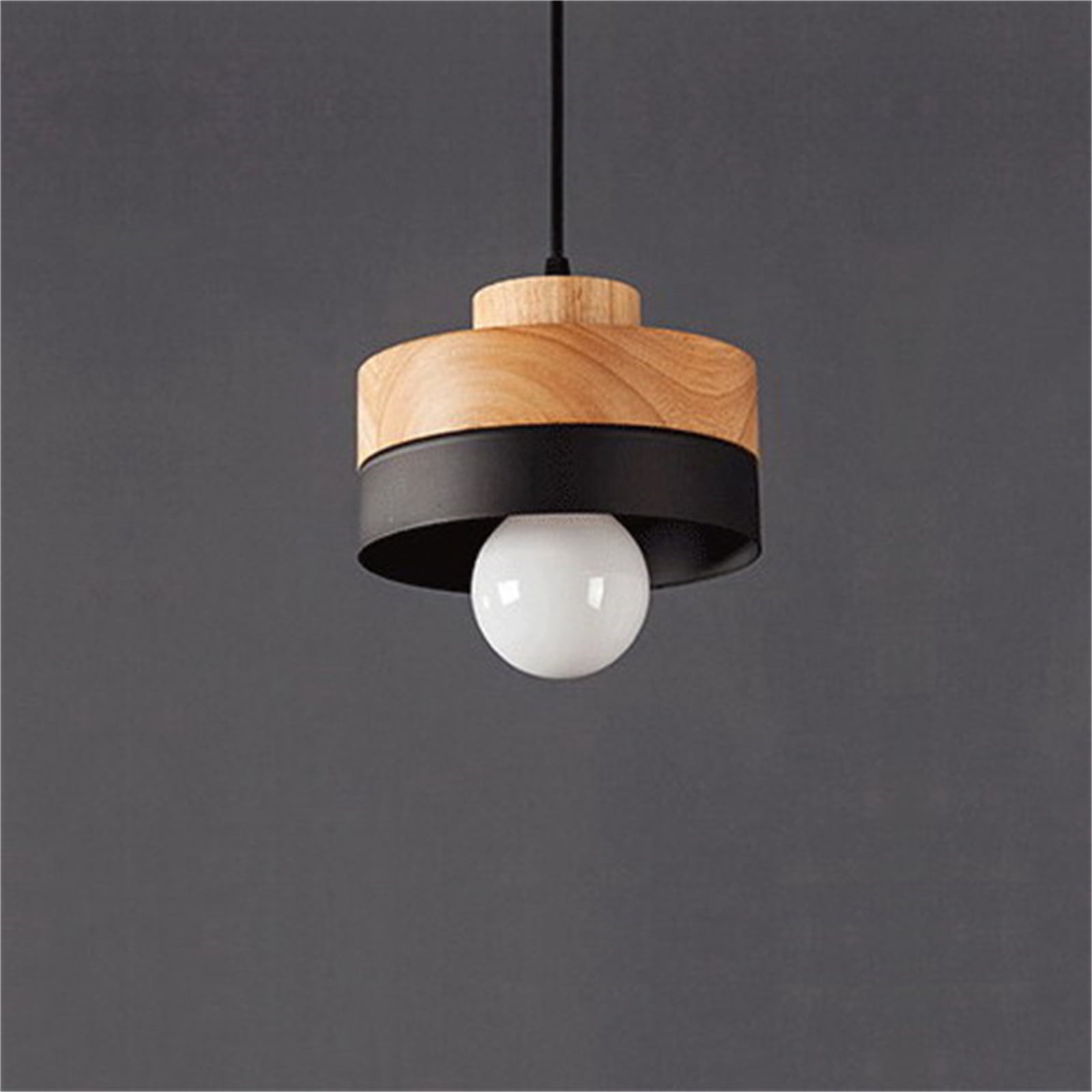 JLOWCO Led Hanging Lights with Plug in Cord,modern Pendant Lights Kitchen Island Lighting Black Hanging Light Fixture Wood (LED Bulb Include)