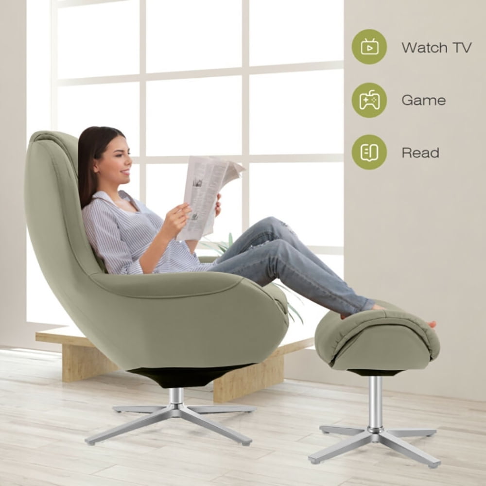 Finihen Leather Soft Upholstered Recliner with Ottoman Footrest, 360° Swivel Leather Lounge Chair with Ottoman and Aluminum Alloy Base, for Living Room, Bedroom, Gray Finihen Leather Soft Upholstered Recliner with Ottoman Footrest, 360° Swivel Leather Lounge Chair with Ottoman and Aluminum Alloy Base, for Living Room, Bedroom, Gray