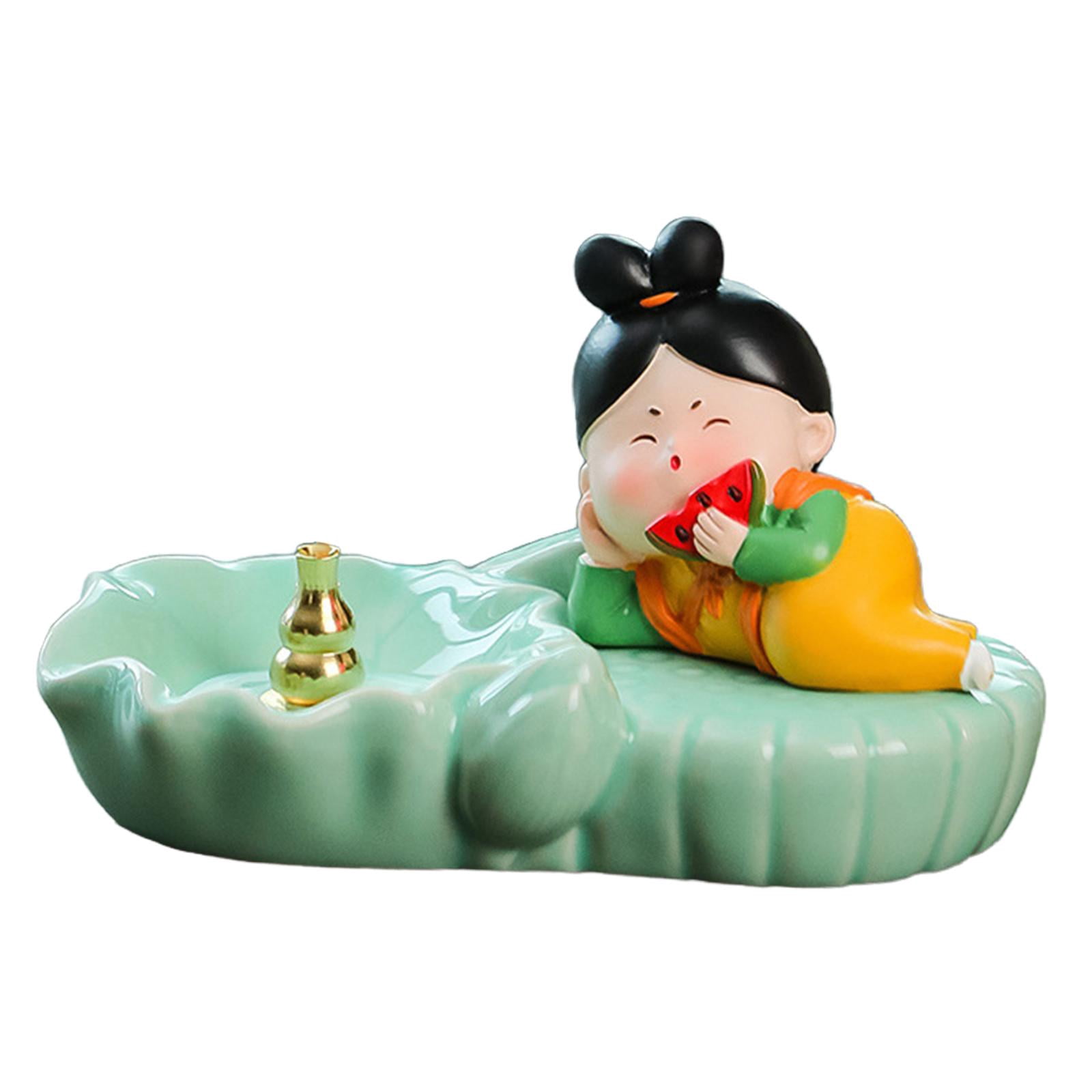 WLPZXP Coil Incense Burner Chinese Tang Girl Statue Incense Stick Holder for Farmhouse With Watermelon