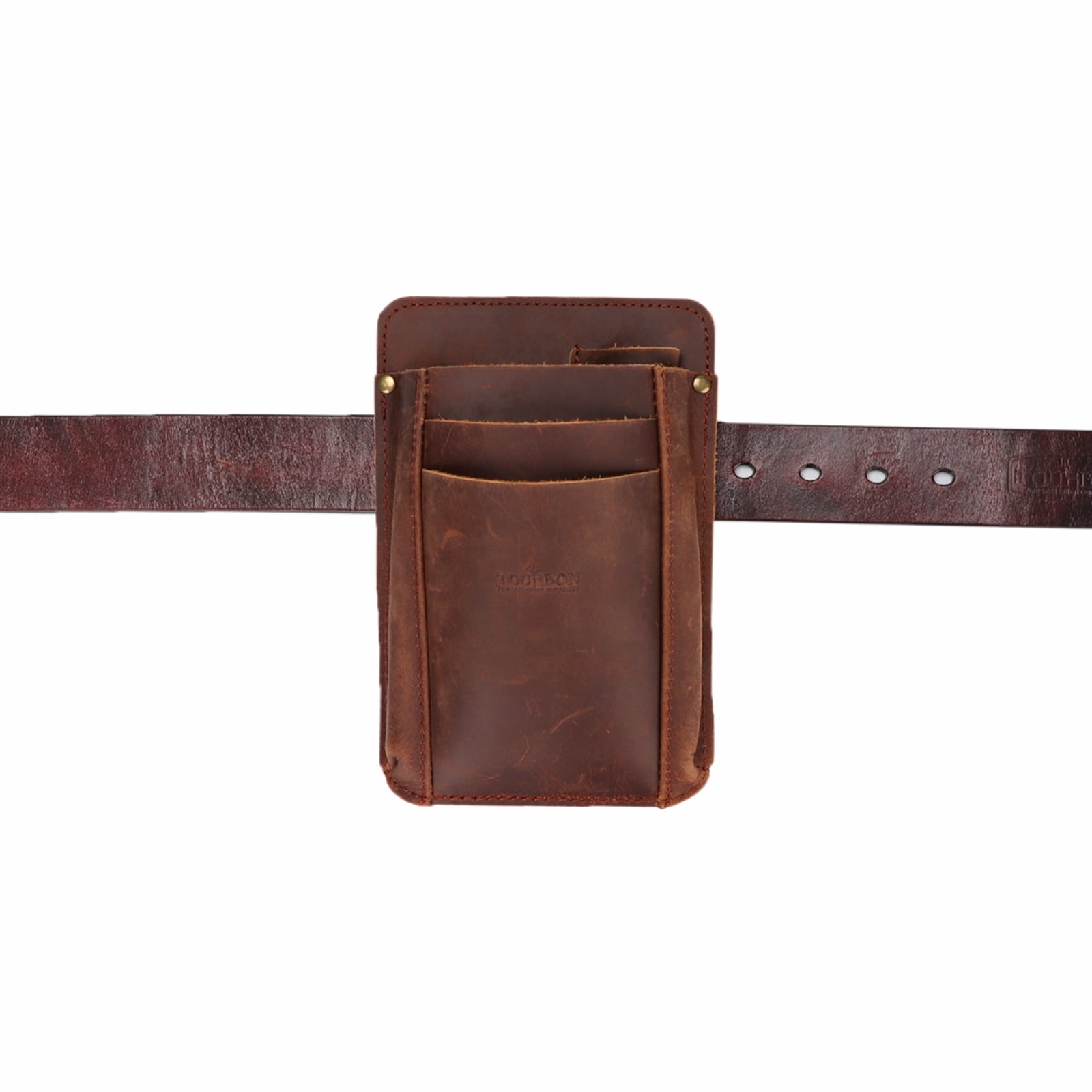 TOURBON Leather Garden Tool Belt Pouch Tool Waist Bag Cell Phone Pocket with Shoulder Strap Brown
