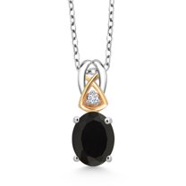 Gem Stone King 1.62 Ct Black Onyx E-F Lab Grown Diamond 925 Silver and 10K Yellow Gold Pendant with Chain