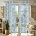 thumbnail image 2 of Vargottam Botanical Pattern Extra Long Sheer Curtains for Double Height Windows & Doors - Set of 2 Panels, 108", Grommet Top, Light Filtering Printed Georgette Drapes, 2 of 9