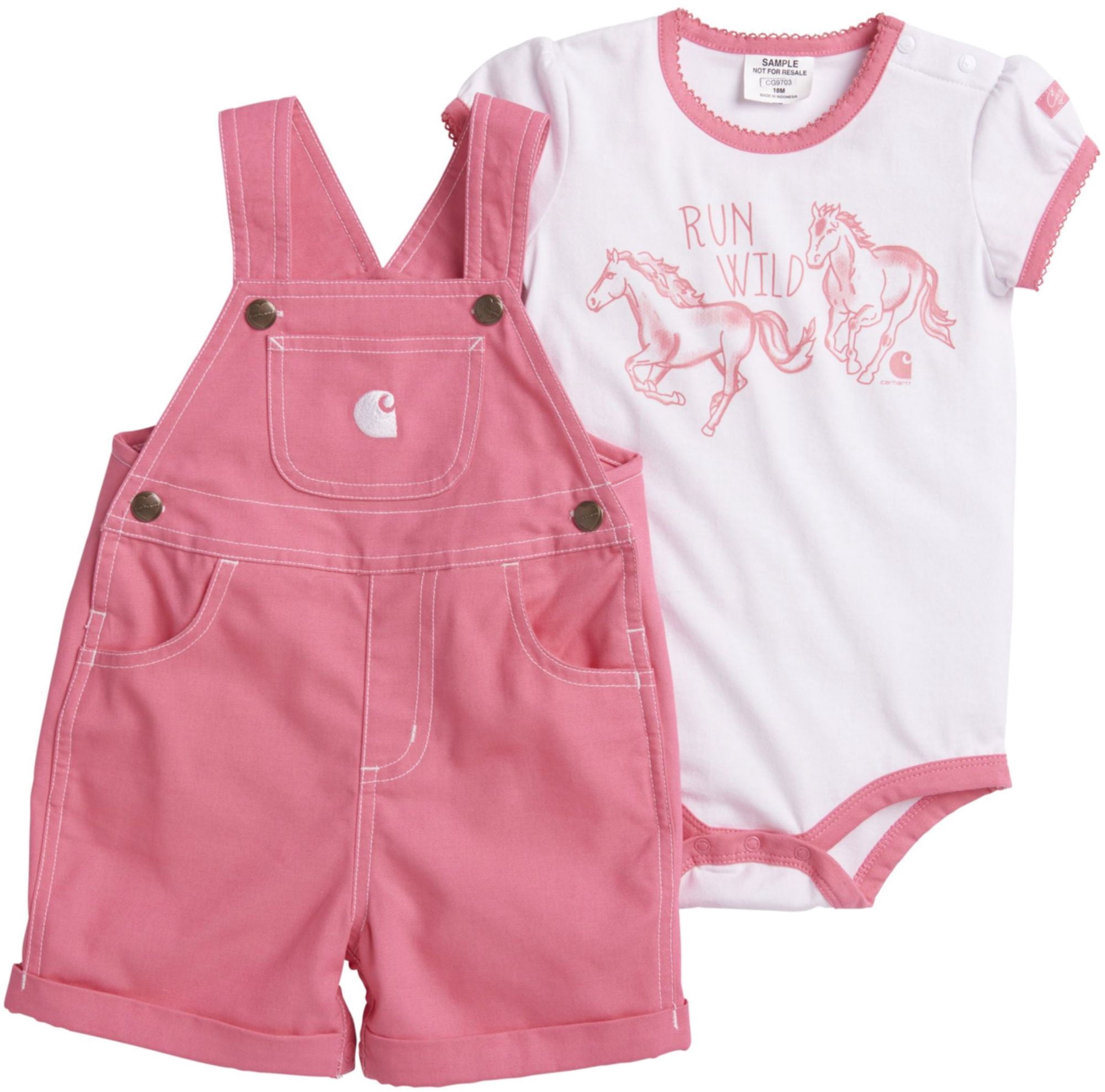 Carhartt Infant Girls' 2Piece Onesie and Canvas Shortall Set Walmart