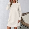thumbnail image 6 of Vynhevius Womens Solid Textured Dress Crew Neck Long Sleeve Casual Loose Mini, 6 of 8