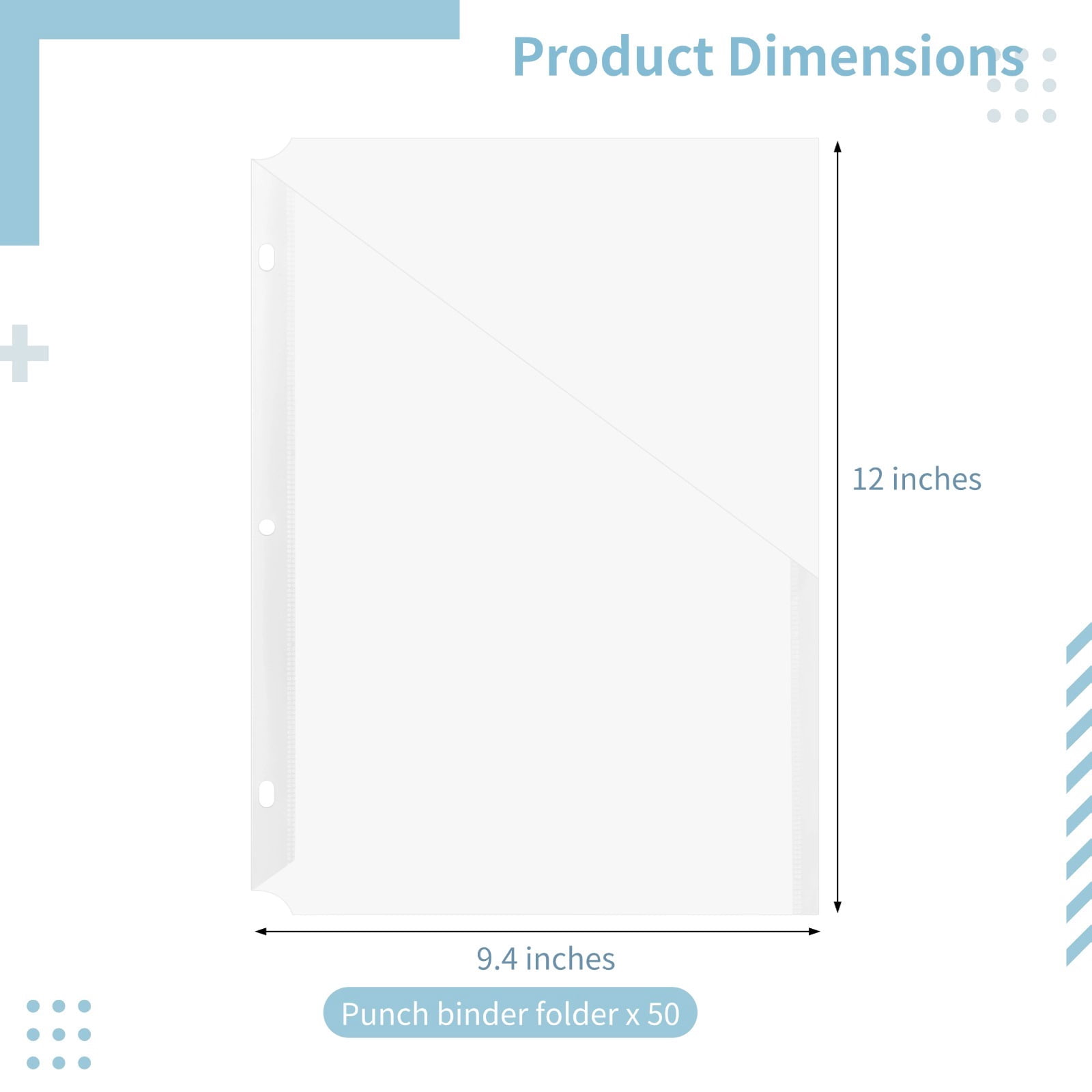 50 Pack Clear 3-Ring Binder Plastic Sleeves – Poly Translucent Punch Pockets, Slash File Jacket Organizers for Paper Documents, Letter Size, for Home, School & Office