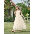 thumbnail image 5 of IBTOM CASTLE Flower Girl Lace Dress for Kids Wedding Bridesmaid Pageant Party Formal Long Maxi Gown Princess Communion Tulle Bow Dresses 6-7 Years Champagne, 5 of 9