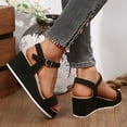 thumbnail image 6 of Sandals for Women Wedge Open Toe Summer Daily Shoes Fashion Casual Spring Summer Solid Color Round Toe Open Toe One-Line Buckle Thick Bottom Wedge Sandals, 6 of 10