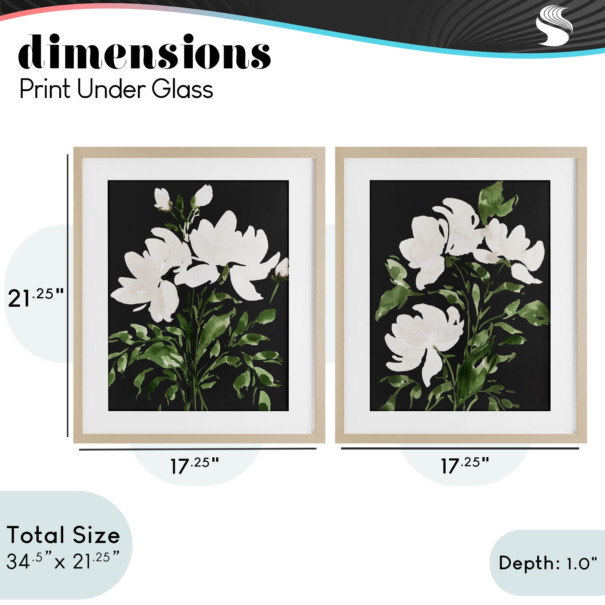 Stupell Industries White On Black Blooms 2 Piece Birch Framed Print Under Glass Set, design by Lucille Price