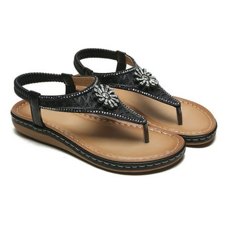 

Women Non-slip Sandals Rhinestones Flower Euramerican Fashion Flat Slippers for Summer Beach Rhinestones Flower Flat Vintage Non-slip Sandals Slippers For Women Beach Party Summer Durable Black 35