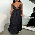 thumbnail image 3 of Robe Longue d'Été pour Femmes avec Nœud, Bretelles Spaghetti, Découpe, Robe de Soirée, 3 of 5