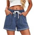 thumbnail image 6 of ByworldtasicNo Boundaries Womens Jean Shorts Summer Casual Mid Rise Cuffed Elastic Waist Denim Shorts, 6 of 7