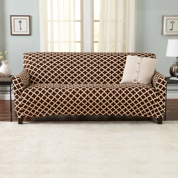 Great Bay Home Stretch Printed Washable Sofa Slipcover (Sofa, Chocolate