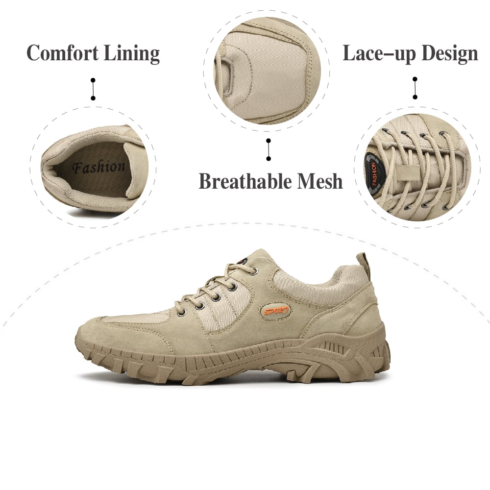 Mens Lightweight Hiking Shoes Outdoor Training Sneakers Non-slip Breathable Fitness Shoes Comfortable Lace-up Shoes Brown 7 US