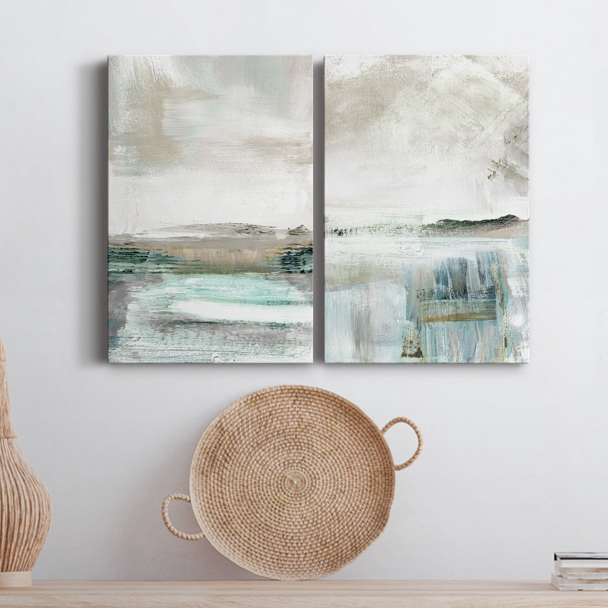 Summer Teal I Premium Gallery Wrapped Canvas - Ready to Hang - Set of 2 - 40 x 60 Each