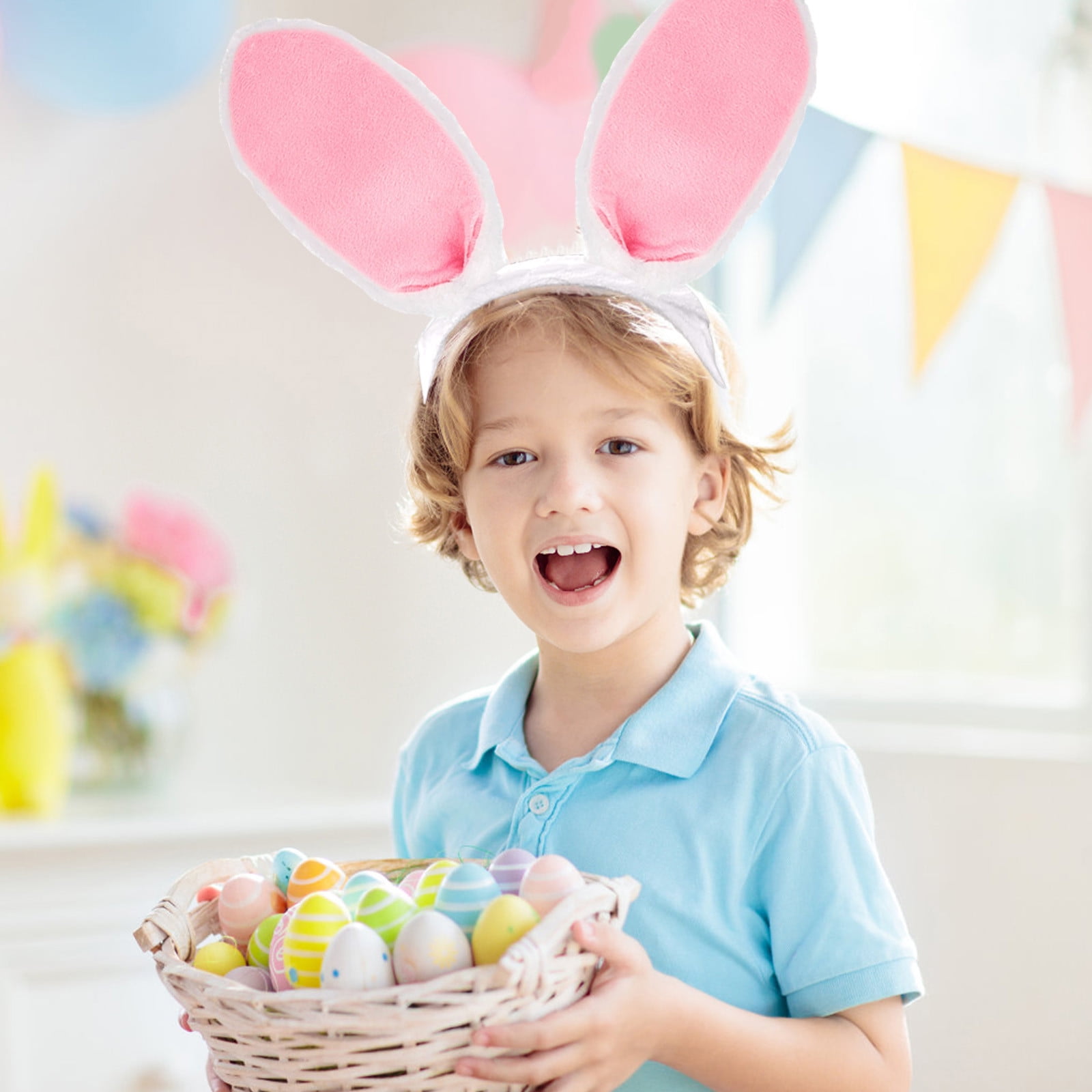 Lot De 2 Serre-têtes Oreilles De Lapin Pâques – Bleu Et Rose, Tissu Doux, Déformable – Enfants Et Adultes